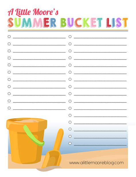 Free Summer Bucket List Printable